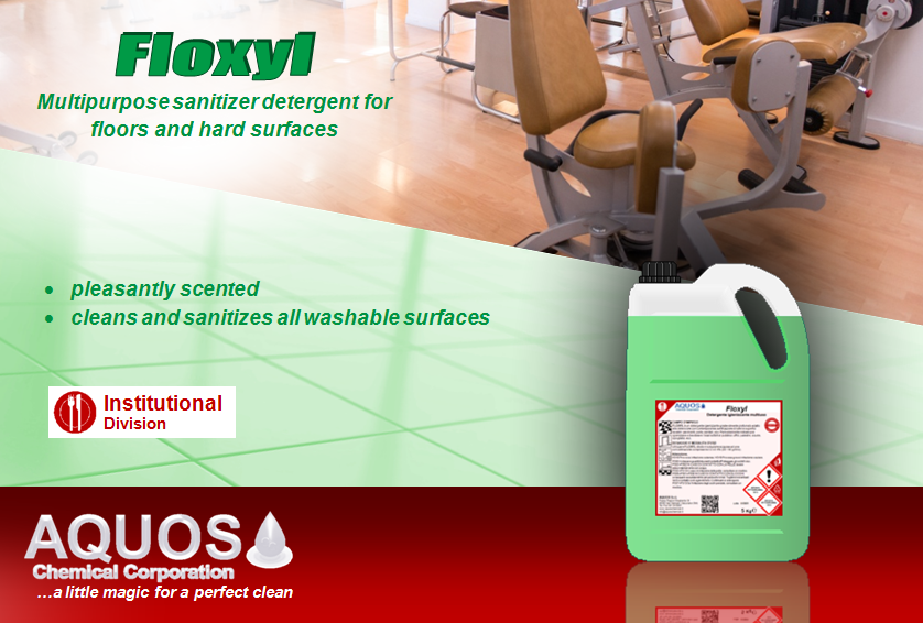 FLOXYL: the pleasantly perfumed sanitizing detergent, with quaternary ammonium salts, for cleansing and the simultaneous sanitization of floors and hard surfaces.