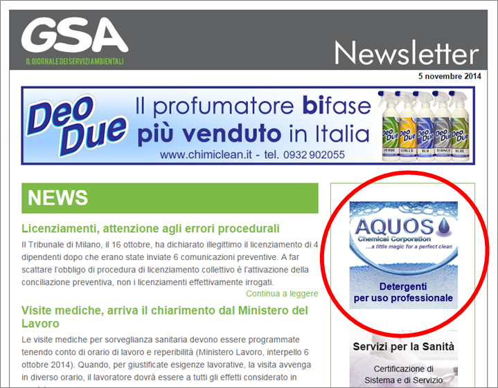 Aquos is in the newsletter of November 5, 2014 of GSA (the newspaper of environmental services)